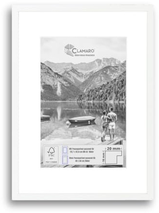 CLAMARO 'COLLAGE 20' Bilderrahmen 40x60 cm Bildmaß | Weiss Matt | Inkl. Passepartout für Din A3 Bilder (29,7 x 42,0 cm) | 20 mm breiter Slim Design MDF-Holz Rahmen mit Acrylglas