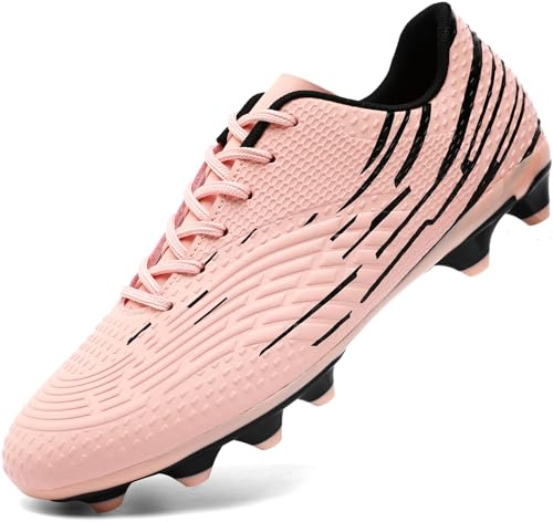 DimaiGlobal Men's Football Boots Firm Ground Soccer Shoe Women's Astro Turf Trainers Athletics Sport Futsal Shoes Teenager Profession Competition Outdoor Cleats Unisex 7.5UK Pink