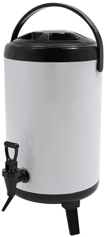 Isolierter Getränkespender 10L Isoliertes Edelstahlfass Max. 110°C Thermo Behälter mit Ausguss Heißgetränkespender für Partys,24 * 33cm Thermoskanne mit Zapfhahn,Hält Wasser, Milch, Tee, Saft (Weiß)