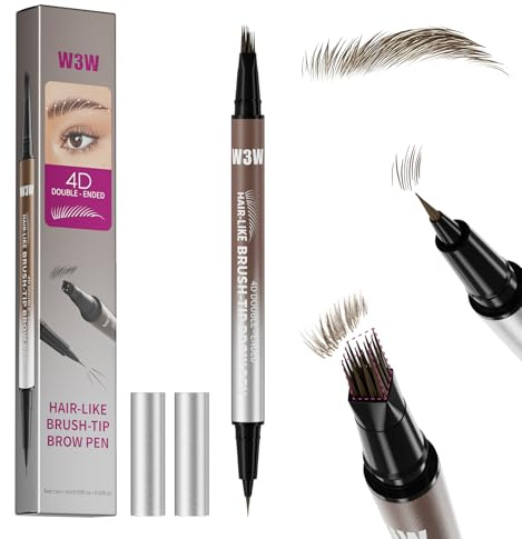 W3W 4D lapiz cejas microblading,lápiz de cejas,efecto vello natural, resistente al agua y sin manchas,perfilador de cejas,Ideal para cabello castaño oscuro, 03 Castaño Oscuro