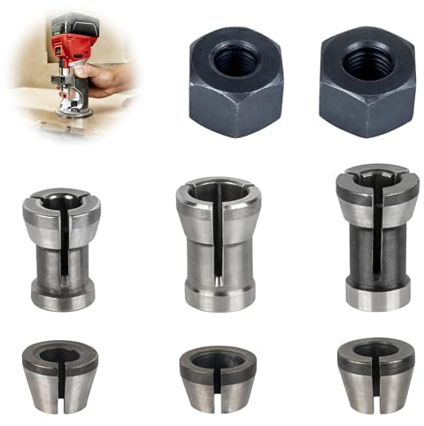 8 pezzi Mandrino per fresatura superiore in acciaio, adatto per diverse macchine per incisione, fresatrici in bachelite, 6 adattatori a morsetto (6 mm, 6,35 mm, 8 mm) + 2 dadi