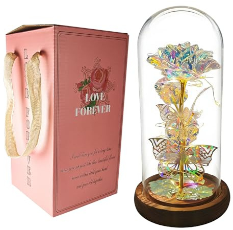 Mothers Day Flowers Gifts with LED Strip for Mum,Galaxy Colorful Rose Crystal Flowers Gifts , Eternal Flowers Birthday Gifts for Women Mum Grandma Nanny Mothers Day Light Up Rose In A Glass Dome Gift