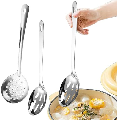 2Pcs Skimmer Slotted Spoon, Stainless Steel Spider Strainer Skimmer Ladle, Kitchen Food Grade 304 Oil Strainer Ladle, for Straining Pasta/Cooking/Frying, Dishwasher Safe