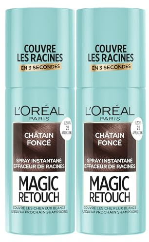 L’ORÉAL PARIS - Spray Instantané Correcteur de Racines & Cheveux Blancs - Hommes & Femmes - Magic Retouch - Châtain Foncé - 2x75ml