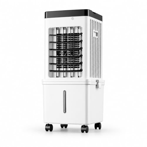 Climatizador Evaporativo Portátil 15L con Mando a Distancia y Ruedas Movil | Enfriador Silencioso 40dB, Bajo Consumo, Oscilación 90°, Humidificador con Hielo