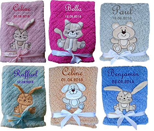 Flauschige Babydecke mit Namen bestickt Geschenk Baby Taufe Geburt (hellbraun)