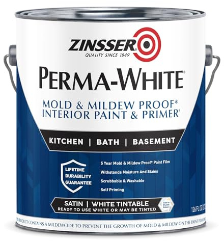 Zinsser 2711-2PK Perma-White Proof Interior Paint, Gallon, Satin White, 2 Pack