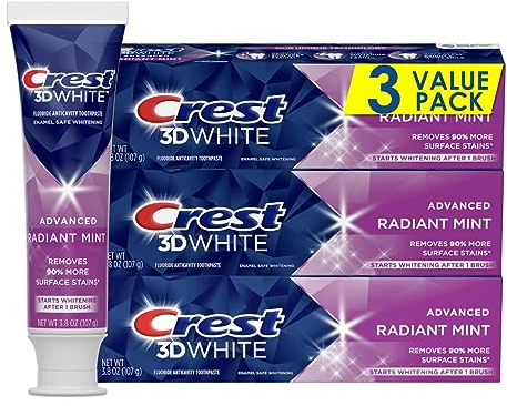 Crest 3D White, Whitening Toothpaste, Radiant Mint, 3.3 Ounce, Pack of 3