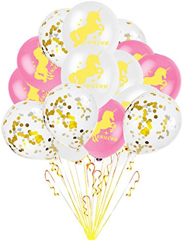 Oblique Unique® Einhorn Konfetti Luftballon Set für Kinder Geburtstag Feier Jubiläum JGA Unicorn Party Ballons Rosa Weiß