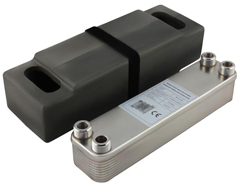 Edelstahl Plattenwärmetauscher B3-23-20 mit Isolierung – 4x 3/4 Zoll Anschluss, max. 90 kW für Heizung, Solar, Wärmepumpe
