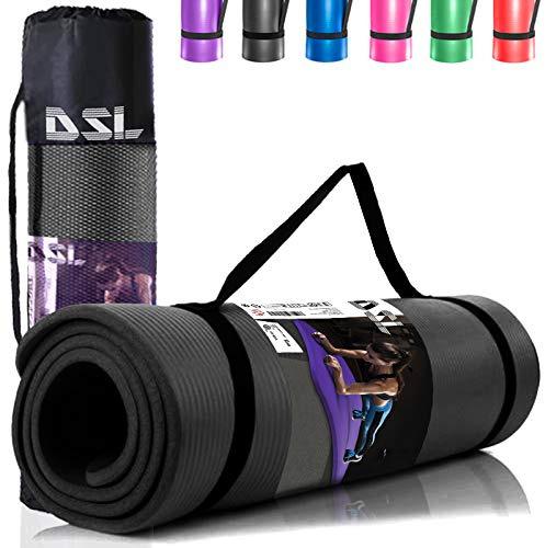 DSL 15mm Extra Thick Large 61 x 185cm Yoga Mat with Carry Handle Non Slip Gym Exercise Fitness Pilates Workout Mat Black/Blue/Purple/Pink/Green/Red (Black)