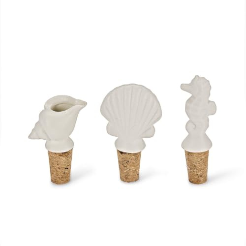 LOBERON Flaschenverschluss 3er Set Frisennier, weiß | nautische Formen, maritimes Flair, zum Schutz der Aromen, Küchenutensilien, Tischaccessoires, Porzellan, Kork