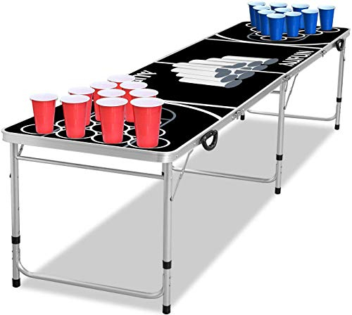 UISEBRT Beer Pong Tisch Set - inkl. 5 Bälle und 100 Becher (50 Rot & 50 Blau),Klappbare, aus Aluminium, Höhenverstellbar, Für Partys und Spiele, Schwarz