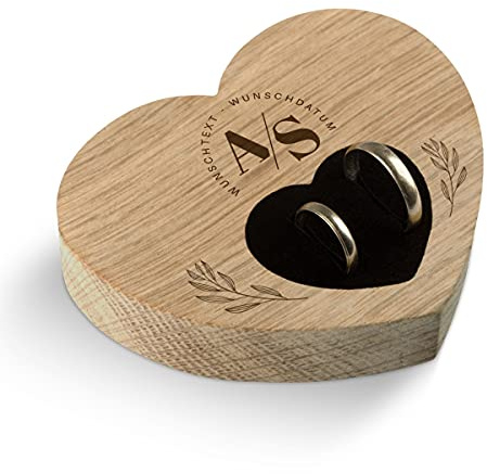 Kartenmachen.de Hochzeit Ringkissen Herz Ringhalter individuell Namen 10 x 8,5 cm Eichenholz - Initialen Schnitt