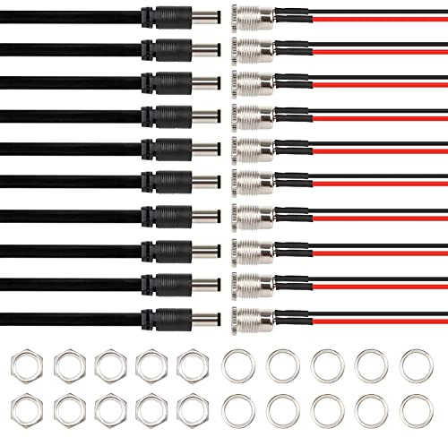 GTIWUNG DC Mount Adapter Set Stecker Buchse Adapter, 10 Stück DC-Hohlstecker mit Lötanschluss, 10 Stück 5,5 mm x 2,1 mm Power Jack Socket mit Kabel, für Audio/Video/Handy/Überwachungskameras