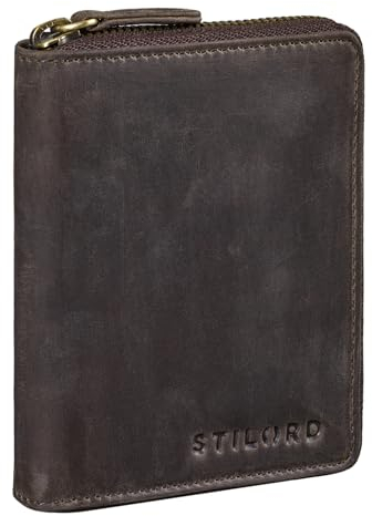 STILORD 'Giannis' Mini Portafoglio in Vera Pelle Uomo - Protezione RFID - Piccolo Portamonete Vintage Cerniera - Portafoglio Verticale Cuoio Autentico Scatola Regalo, Colore:marrone scuro