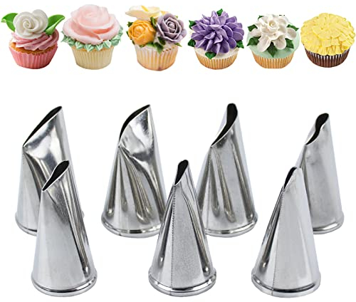 Tabiger Set di 7 beccucci per tubazioni a forma di petalo con volant, per pasticceria, glassa, glassa, strumenti da forno, in acciaio inox, kit per decorare torte, cupcake, fai da te