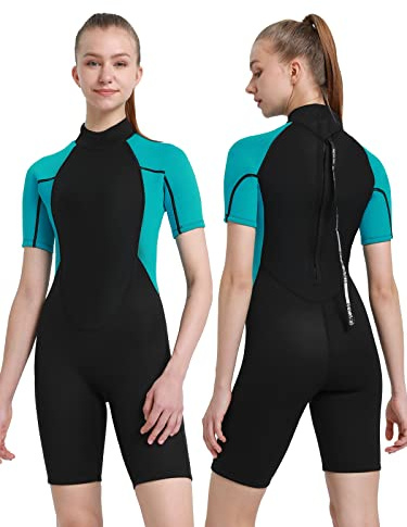 REALON Women's Mens Neoprene Shorty Wetsuit 2mm 3mm Back Zipper Cold Water Thermal Swimsuit for Swimming Surfing Diving Snorkeling