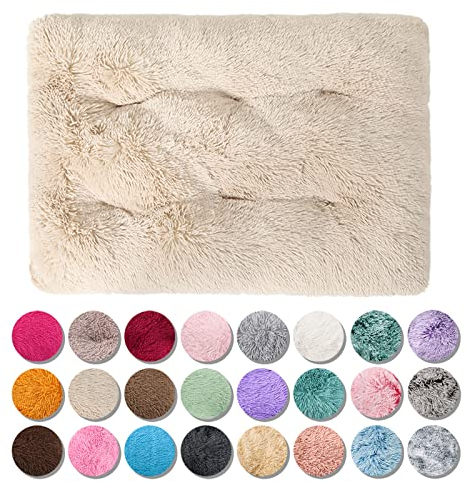 JRUI Hundekissen Flauschig, Langer Plüsch Hundebett Maschinenwaschbar, Super Warme Hundematte, Hundekorb Anti-Rutsch, Hundebetten für Grosse und Mittelgroße Hunde, Beige XS-45X30CM