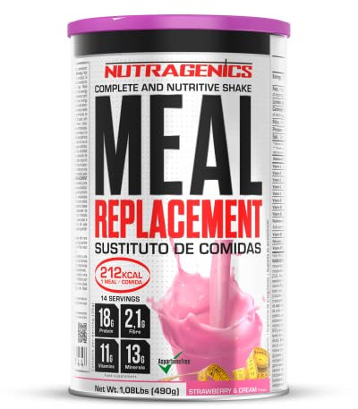 Nutragenics Meal Replacement - Batidos Sustitutivos de Comida - Batidos Saciantes - Ayuda para el control de peso - sustitutivo de comida - 490 g (Fresa)