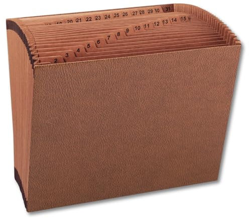 1InTheOffice Fächermappe aus Leder, 2,2 cm (7/8 Zoll) numerische offene Oberseite, rotes Seil, Brief, für 25,4 cm H x 30,5 cm B, recycelte Fächermappe mit 31 Fächern