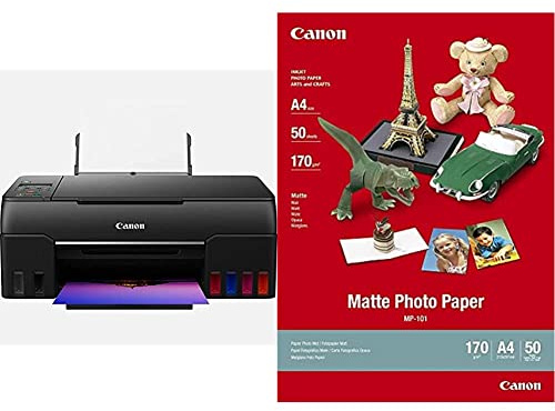 Canon Multifunktionsdrucker PIXMA G650 MegaTank Drucker Tintenstrahldrucker, schwarz & Fotopapier MP-101 matt weiß - (DIN A4 50 Blatt) für Tintenstrahldrucker - PIXMA Drucker (170 g/qm), 242ZF37
