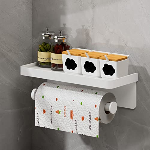 Per HPLIVE Portarotolo da cucina, montato Nail Space Portasciugamani in alluminio con mensola, porta asciugamani di carta con ripiani da cucina, bianco