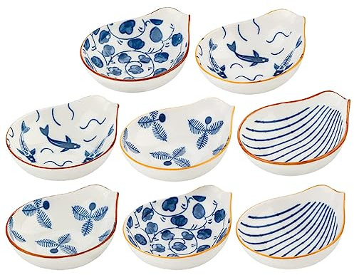 Kichvoe 8 Piece Soy Sauce Dish Set Small Ceramic Dipping Bowls for Condiments Snacks and Appetisers Deep Mouth Design for Table Serving 3.74 X 2.95 X 1.18 in