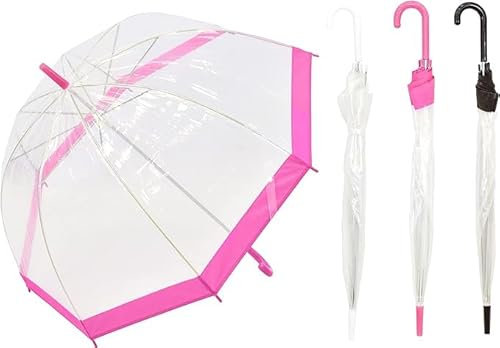 VIVAAS Clear See Through Dome Umbrella Ladies Transparent Walking Rain Brolly Wedding (Clear)