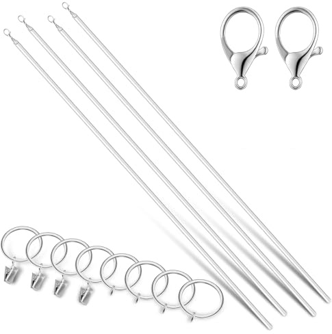 DoubleFill 4 Pack Acrylic Curtain Pull Wand 46 Inch Clear Drapery Wand with 2 Hooks and Rings Invisible Curtain Pull Rod for Grommet Curtains Opening(46 Inch)
