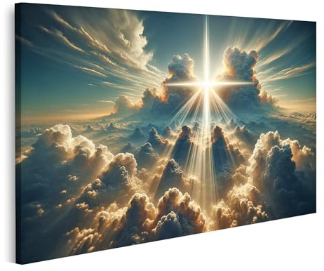 islandburner Prime Bild auf Leinwand Ruhige Jesus Christus Figur traditionell Kreuz Sonnenstrahl-Durchbruch Bilder Wandbilder Poster