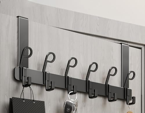 LNGFSH Türgarderobe zum Einhängen mit Haken, Moderne Türhaken Zum Einhängen Ohne Bohren, Aluminium Kleiderhaken Tür Handtuchhalter Tür für Bad Türhänger Türhakenleiste (Schwarz,39cm)