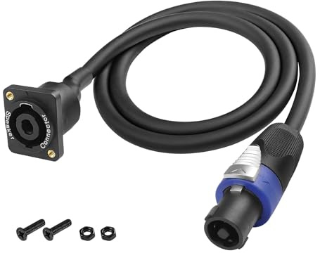 XMSJSIY D-Type Speakon Panel Mount Female to Male Speaker Cable 1M/3.28FT | Speakon Panel Mount Socket Audio Jack Extension Cable Cord with Twist Lock Connector for Loudspeaker Amplifier DJ Stage
