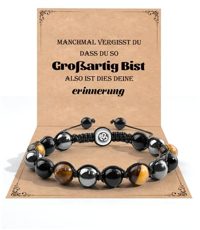 VGWON Geschenke für Männer, 10 mm Hämatit Tigerauge Armband für Herren | Perlen Armband, Tigerauge, Geschenke für Ihn Mann Vater Freund Opa Sohn Enkel Neffe Bruder Ehemann