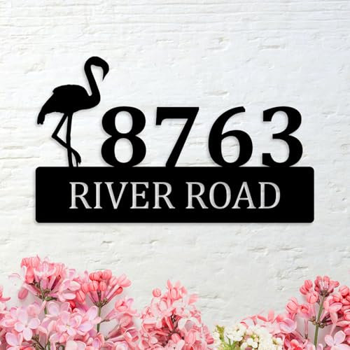 Custom Flamingo Address Sign, Personalized House Numbers for Outside Modern, Customized Metal Wall Art Outdoor Patio Porch Plaque, Housewarming Gifts