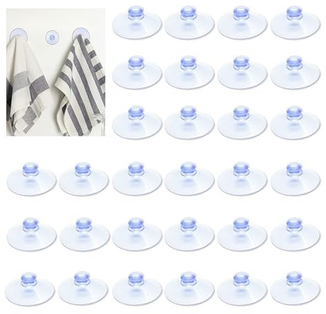Qtksceadlnce 30 Pcs Suction Cups, Round Button Clear PVC Suction Holder Plastic Suckers Glass Table Top Suckers Multipurpose for Windows Tiles Car Decoration Glass Plates Kitchen Bathroom (20 mm)