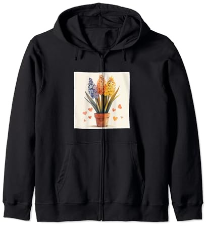 Hyacinth Plant In Pot Cottagecore Hearts Graphic Zip Hoodie