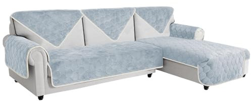 Easy-Going Samt Sofa Sessel Überzug, 1 Stück Rutschfester Sesselbezug, Sofa Arm- & Rückenlehnenbezug Ecksofa L U Form, Sofaschutz Hund Katze, Weicher Couch Cover, 90x90 cm/36x36 in, Hellgrau