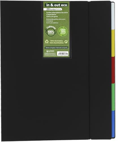 Grafoplás | Classeur à pochettes amovibles A4 In&Out Eco | 20 pochettes extra recyclées 70% | Couvertures rigides recyclées 100% | Changement de pochettes rapide et pratique | Comprend 5 séparateurs