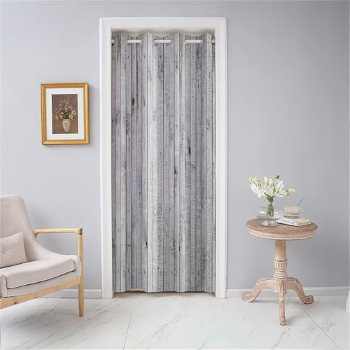 Odot Türvorhang Blickdicht mit Ösen, Verdunklungsvorhänge Vintage-Holzbrettern Druck Vorhang 1 Stück Thermovorhang Wohnzimmer Schlafzimmer Schrank Raumteiler Vorhang (80x150cm,Dunkelgrau)
