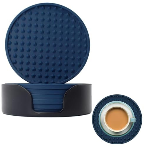 Sottobicchieri con supporto, set di sottobicchieri per tavolino da caffè, confezione da 6 sottobicchieri ispessiti, supporto incluso, protezione anti-trabocco, decorazione rotonda in stile europeo per