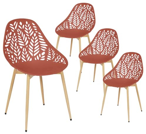 AltoBuy SAYA - Lot de 4 Chaises de Jardin Coque Plastique Ajourée Terracotta Pieds Métal