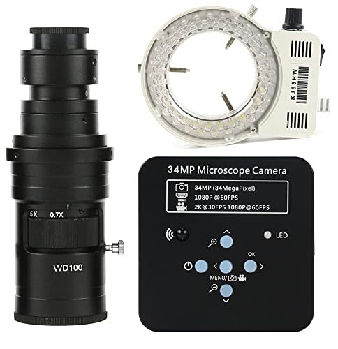 Lab Microscope Accessories Microscope Video Camera 1080P 60FPS 2K 34MP 100X 180X 300X C Mount Lens HDMI USB Industrial Electronic Digital Video Microscope Camera for PCB Soldering Phone Repair(200x le