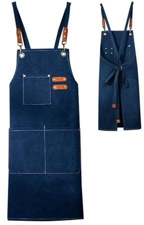de chef avec poches, tablier de chef | de travail réglables pour femmes et hommes avec grandes poches, de serveur réglables pour homme, bleu, Consulte la descripción
