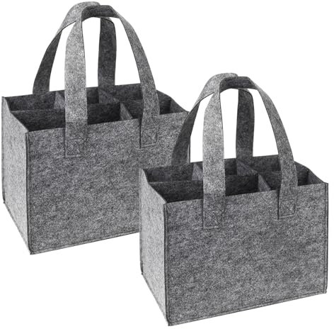 2 Stück Flaschenträger, Flaschentasche 6 Flaschen, Weinflaschentasche aus Filz, Wiederverwendbare männerhandtasche, Flaschentasche, Einkaufskorb für Bierflaschen(24x18x16cm)Geschenke für Männer
