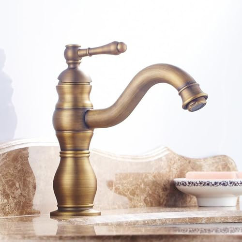 Antikes Messing Vintage Stil Einhebel Badezimmer Waschtischarmatur Warm- und Kaltwasserhahn für Einloch-Waschbecken