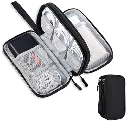 Bolsa organizadora de accesorios de viaje DWFEYOI, organizador de cables de viaje de doble capa impermeable para USB, cables y tarjetas SD, organizador de mochila, accesorios para el hogar(negro)