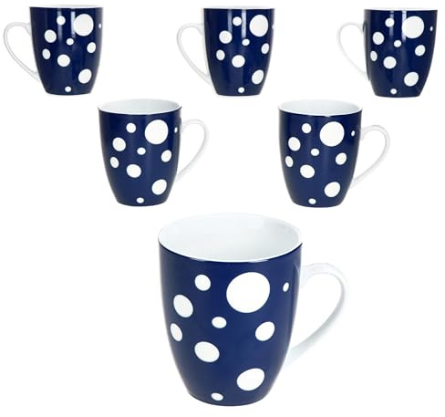 MamboCat Pula dunkelblau 6er Set Kaffeebecher I 300 ml I Porzellan-Becher mit Henkel & Punkten für 6 Personen I Tassen für Heißgetränke wie Tee, Kakao & Co