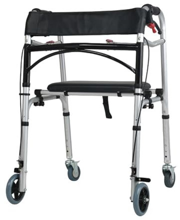 Gehhilfe,Gehhilfe für Senioren Mit Bremse,Gehbock mit 4 Rollen Klappbar Mit Abnehmbarem Sitz,Gehgestell, Tragbare Zusammenklappbare Gehhilfen verstellbare Höhe Rollator Leicht Klappbar