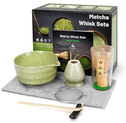 7PCS Kit de Ceremonia Japonesa de Matcha, Cuchara de Bambú, Cuchara de Bambú, Soporte para Batidor, Set de Regalo de Matcha para la Ceremonia del Té, Beber (Más Verde)